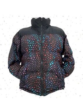 Lazy Oaf Midnight Lizard Puffer Jacket Black Rainbow Spotted Coat Unisex Size S
